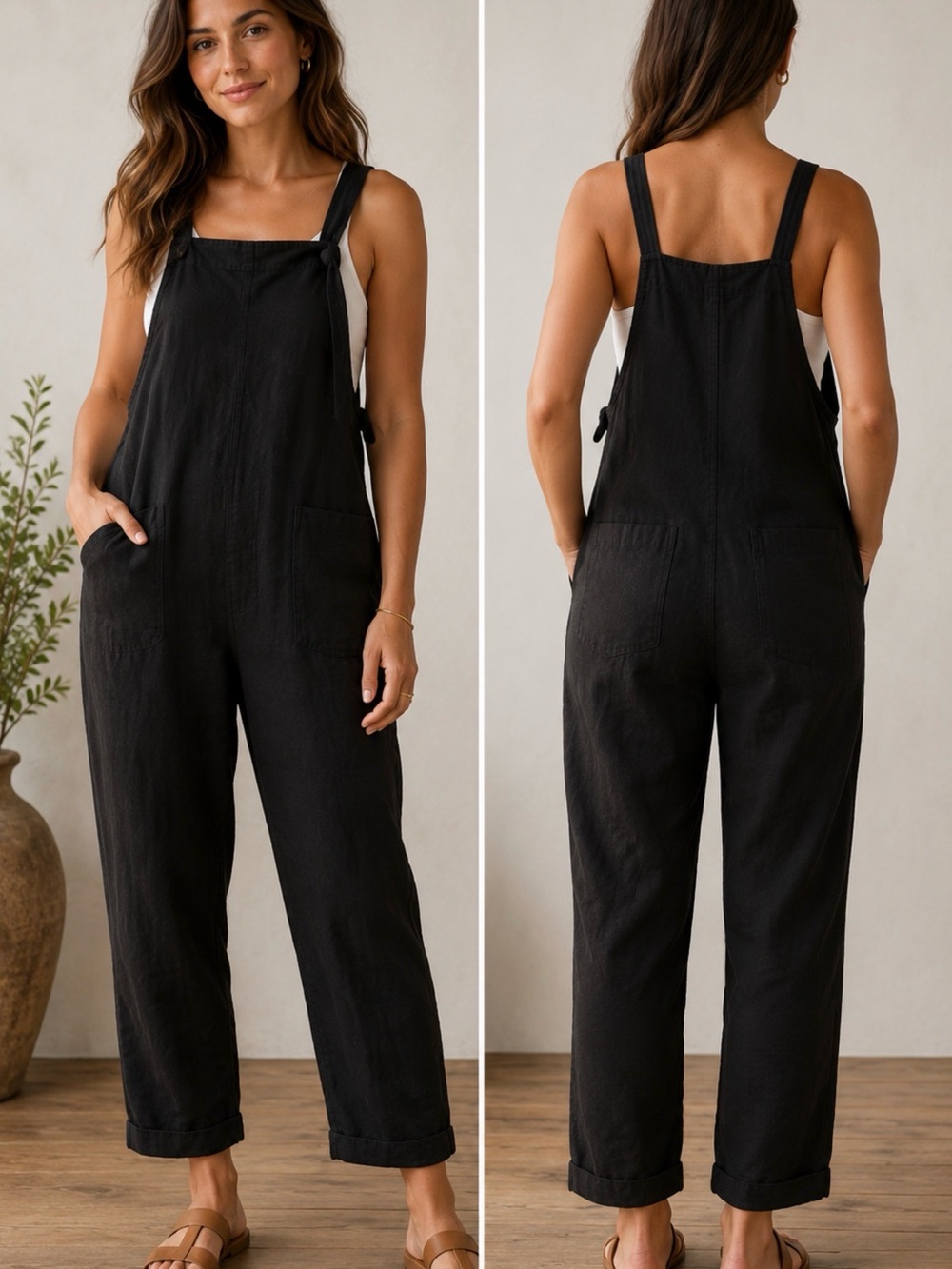 Black Women's Overalls Jumpsuit - Relaxed Fit. No Stretch.